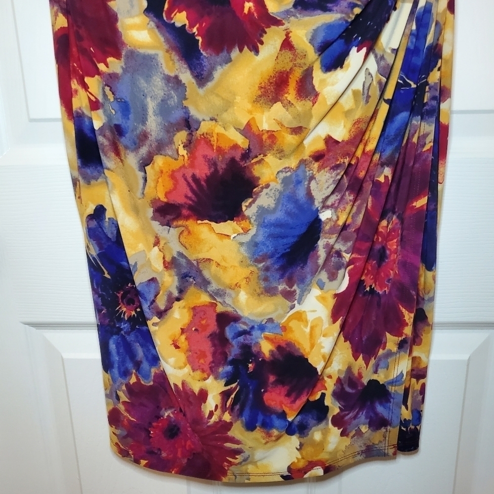 Lauren Ralph Lauren Womens 10 Floral Faux Wrap Jersey Knit Ruched Stretch  Dress - Picture 4 of 11